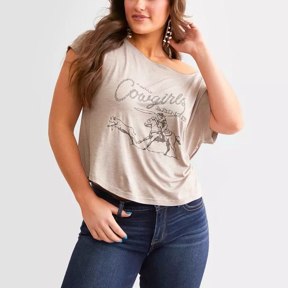 Ariat Relaxed Fit Tan Short Sleeve Cowgirls Graphic T-Shirt Top Shirt Size XL